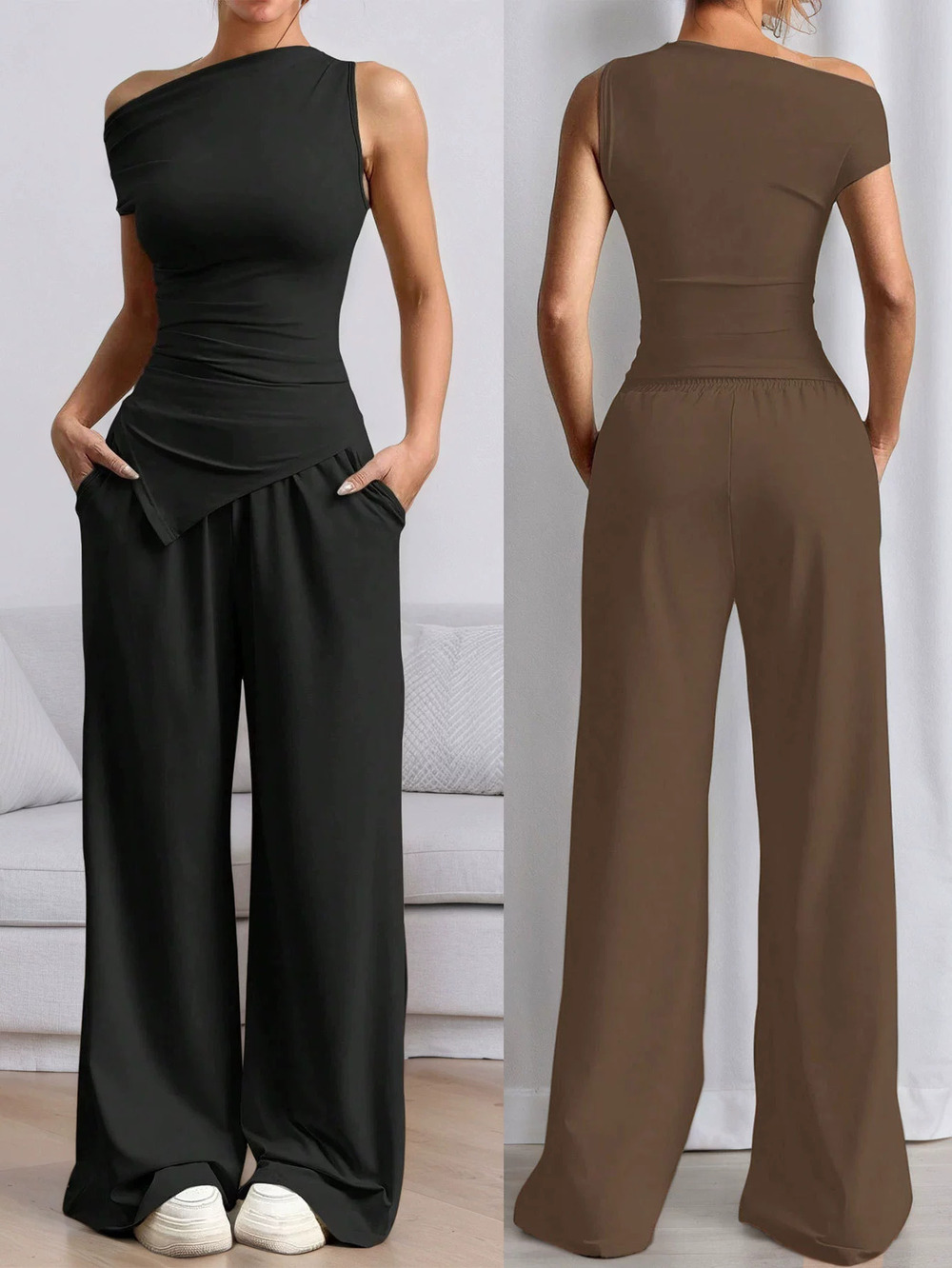ZARA Summer Solid Sleeveless Tank Top and Pants Set Sexy Casual